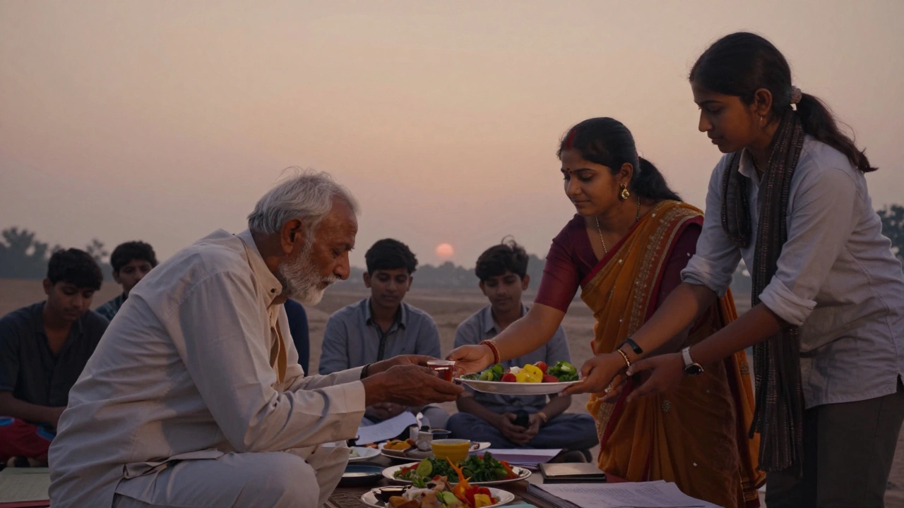 Quiet moments of respect: an elder bowing to a youth, a mother serving food, a student helping a rival.