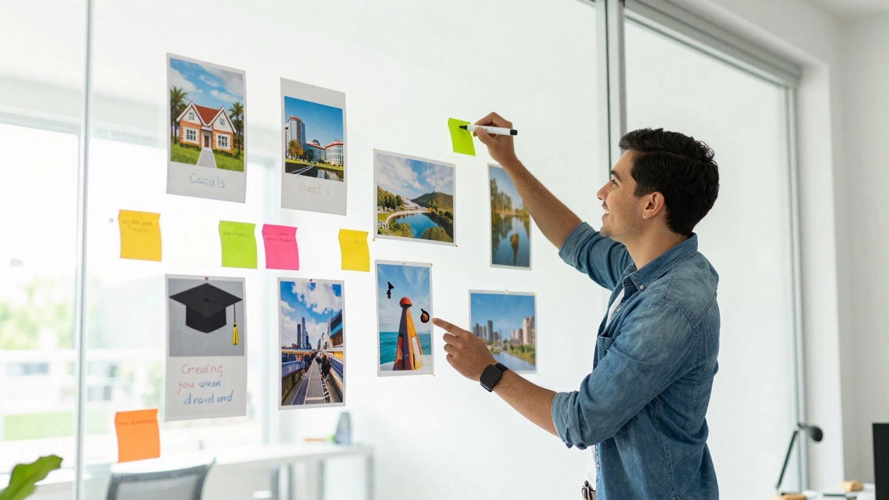 Entrepreneur creating a vision board with goal images