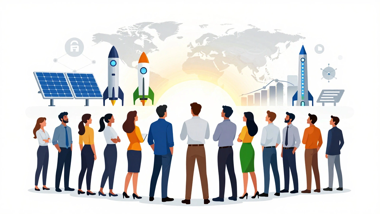 Young Indian professionals looking toward a future of innovation and global growth.