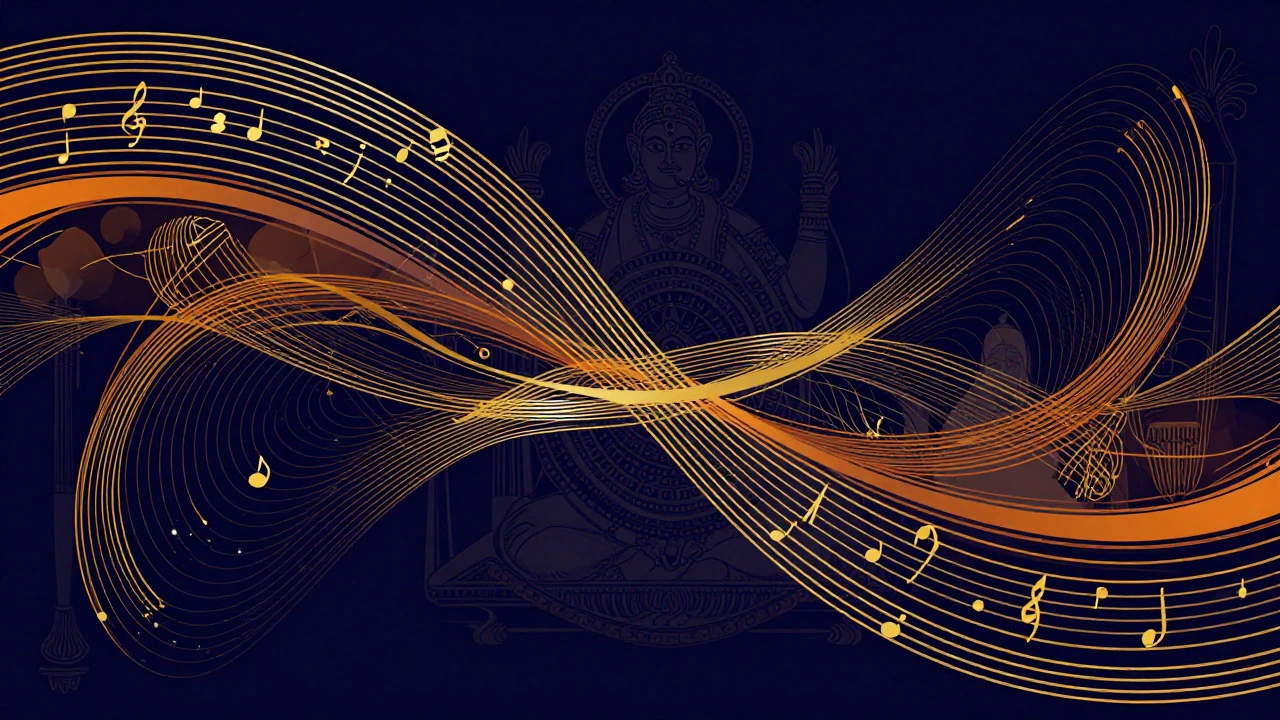 Abstract artistic representation of raga melodies and tala rhythms